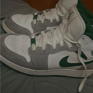 Jordan White and Green Sneakers with Gray Accents